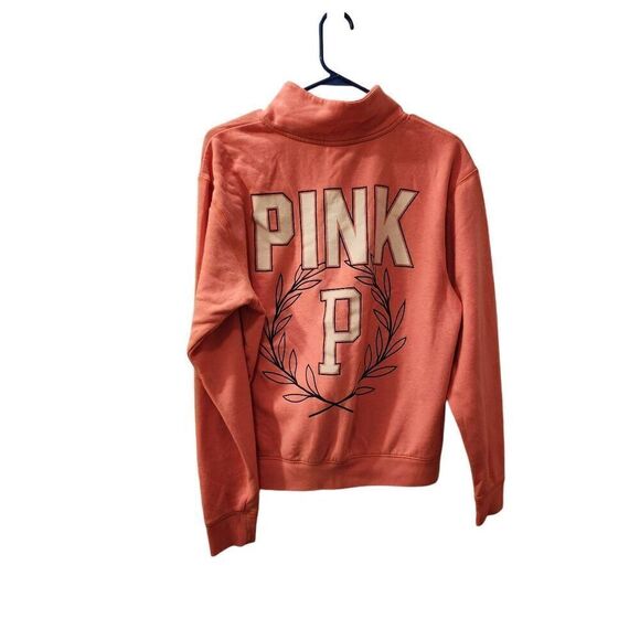 VICTORIA'S SECRET PINK HALF-ZIP SWEATSHIRT BRIGHT NEON CORAL PINK SIZE Medium - Picture 1 of 3